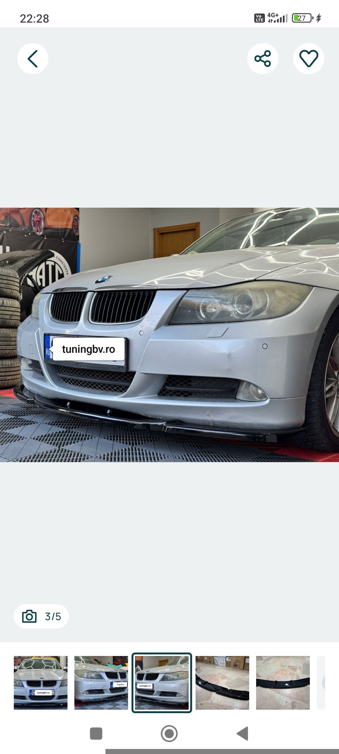 Lip spoiler prelungire bară față BMW E90 Non-Facelift – bară normală