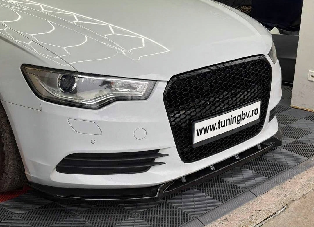 Prelungire / lip spoiler tuning sport pentru bara față Audi A6 C7 NFL Compatibil cu bara normală, plastic ABS vopsit negru lucios